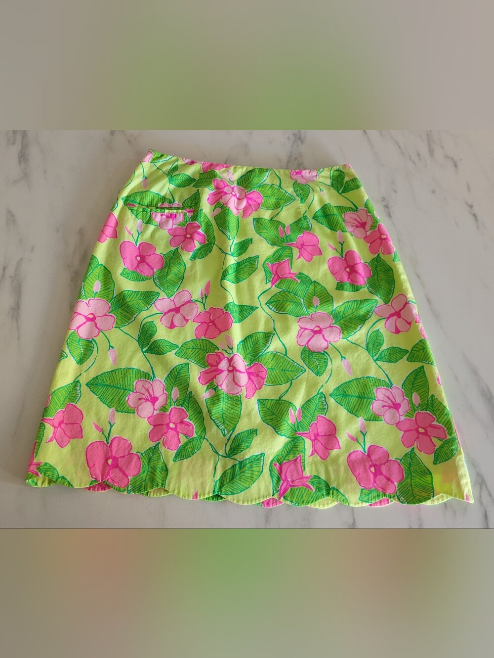 Vintage Lilly Pulitzer Mandevilla Skirt Size 4 Scalloped Hem Pink Lime Floral